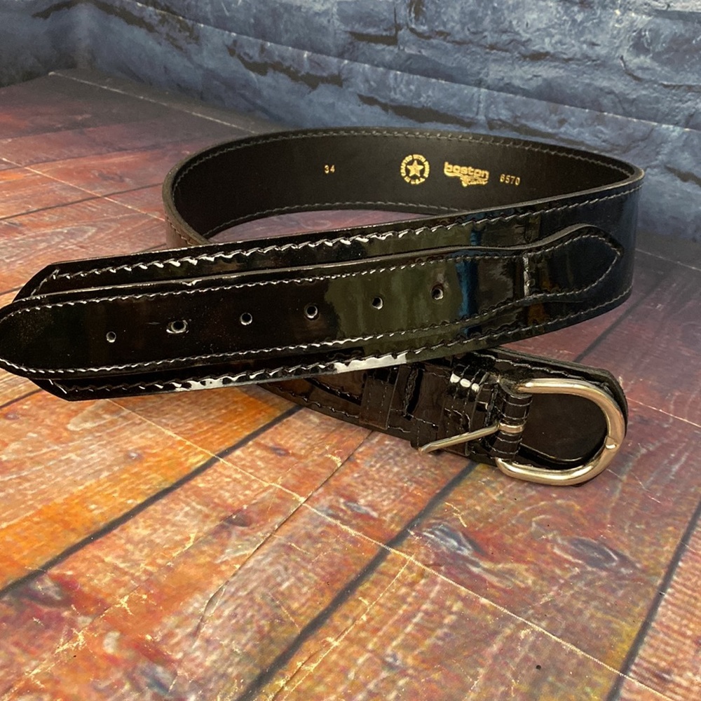 Boston Leather Patent Wide Leather Belt Western Rodeo Goth Grunge Style